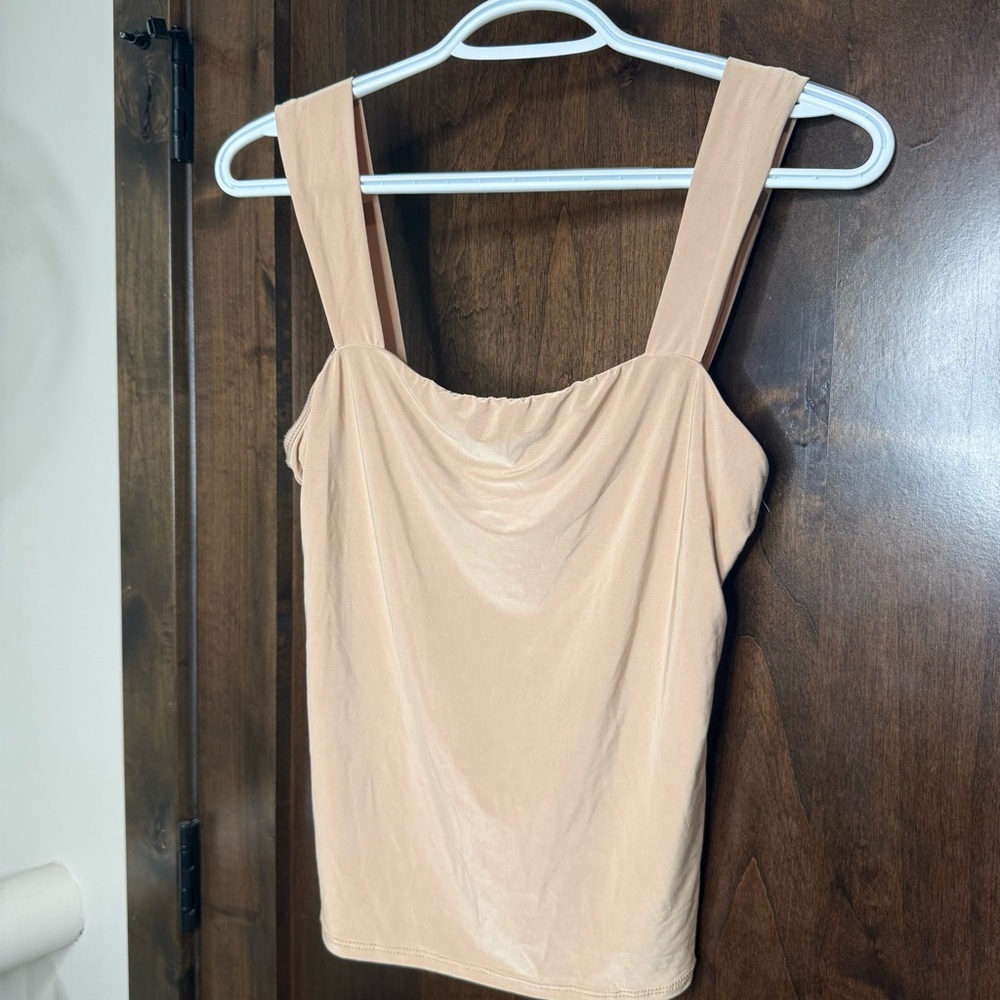 21 Saints NWT Women's Cream Sleeveless Top feminine wide straps straight neck L - Picture 2 of 7